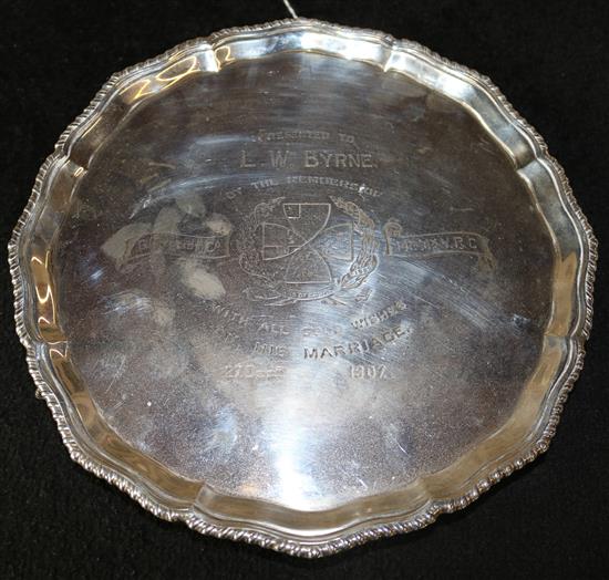 Silver presentation salver, Sheffield 1906, Fordham & Faulkner